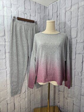Lucky Brand Medium Pink Gray Ombre Longsleeve Jogger Pajama Loungewear Set